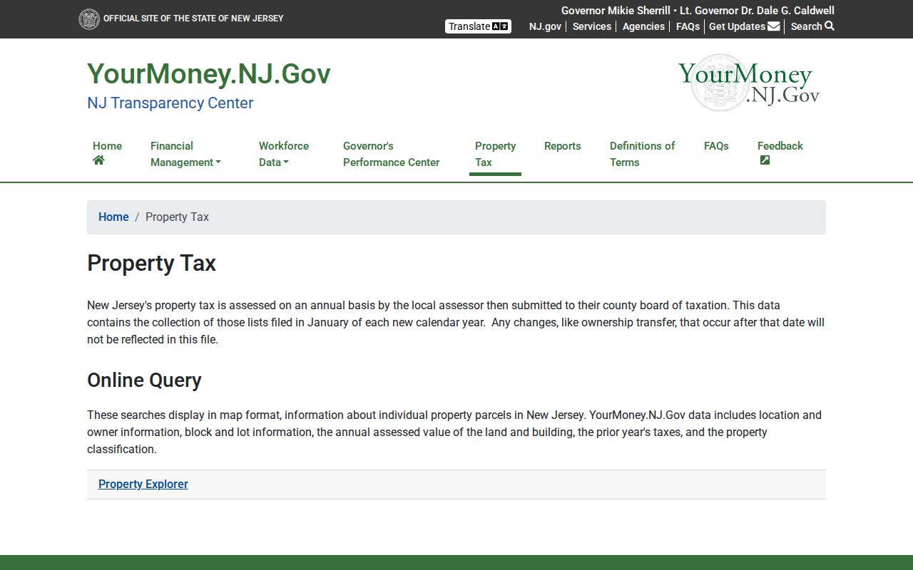 New Jersey Property Explorer entry page for Scotch Plains property searches
