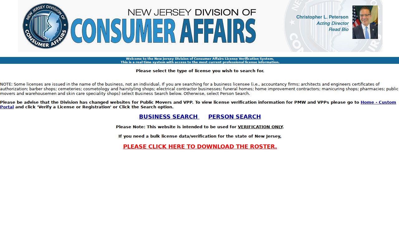 Scotch Plains resident lookup using New Jersey professional license verification