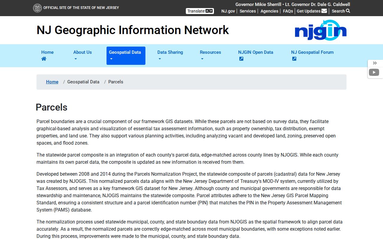 New Jersey Geographic Information Network parcel-data resource for Scotch Plains property research